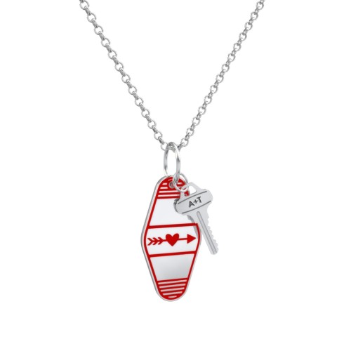Heart With Arrow Engravable Retro Keychain Charm Necklace - Red – Sterling Silver