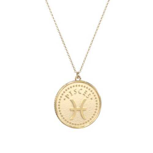 Pisces Coin Charm Necklace – 18K Gold Plated Silver