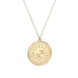 Sagittarius Coin Charm Necklace in 18K Gold Plated Silver