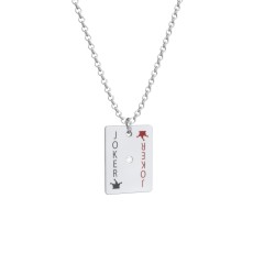 Joker Playing Card Charm Necklace – Sterling Silver with Cubic Zirconia