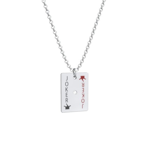 Joker Playing Card Charm Necklace – Sterling Silver with Cubic Zirconia