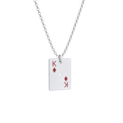King of Diamonds Playing Card Charm Necklace – Sterling Silver with Cubic Zirconia