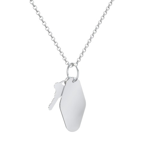 Sorry I'm Late Engravable Retro Keychain Charm Necklace - Pink – Sterling Silver