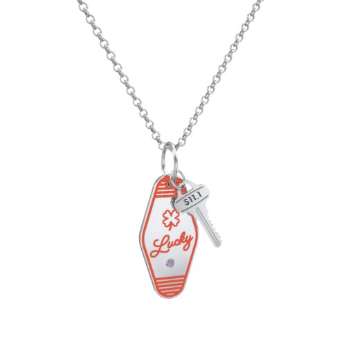 Lucky Engravable Retro Keychain Charm Necklace with Accent - Orange – Sterling Silver with Alexandrite
