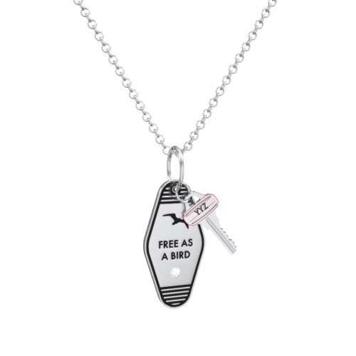 Free As A Bird Engravable Retro Keychain Charm Necklace with Accent - Black