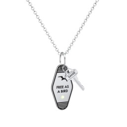 Free As A Bird Engravable Retro Keychain Charm Necklace with Accent - Black in 925 Sterling Silver with Peridot