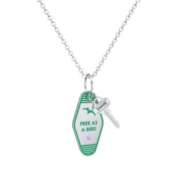 Free As A Bird Engravable Retro Keychain Charm Necklace with Accent - Green