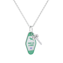 Free As A Bird Engravable Retro Keychain Charm Necklace with Accent - Green