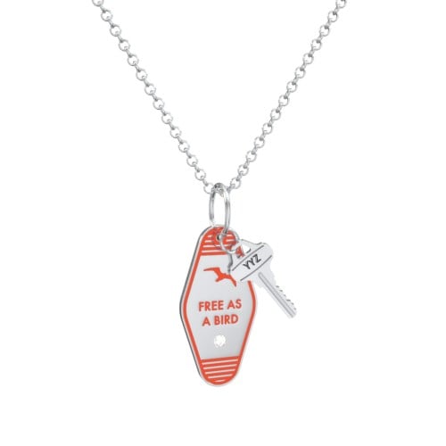 Free As A Bird Engravable Retro Keychain Charm Necklace with Accent - Orange
