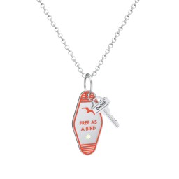 Free As A Bird Engravable Retro Keychain Charm Necklace with Accent - Orange in 925 Sterling Silver with Peridot