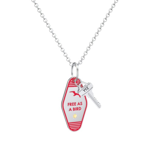 Free As A Bird Engravable Retro Keychain Charm Necklace with Accent - Red – Sterling Silver with Citrine