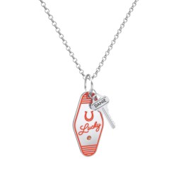 Lucky Horseshoe Engravable Retro Keychain Charm Necklace with Accent - Orange in 925 Sterling Silver with Garnet