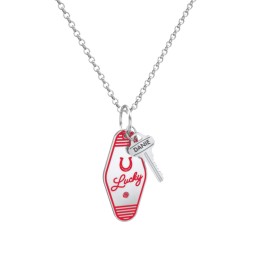 Lucky Horseshoe Engravable Retro Keychain Charm Necklace with Accent - Red
