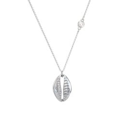 Coffee Bean Shell Necklace with Bezel Set Gemstone