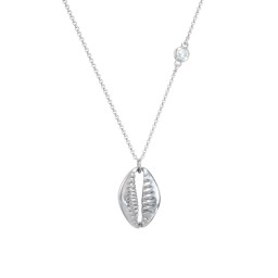 Coffee Bean Shell Necklace with Bezel Set Gemstone in 925 Sterling Silver with Aquamarine