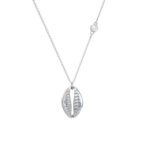 Coffee Bean Shell Necklace with Bezel Set Gemstone – Sterling Silver with Aquamarine
