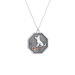 Year of the Dog Engravable Zodiac Medallion Necklace in 925 Sterling Silver with Garnet