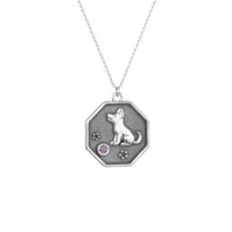 Year of the Dog Engravable Zodiac Medallion Necklace in 925 Sterling Silver with Alexandrite