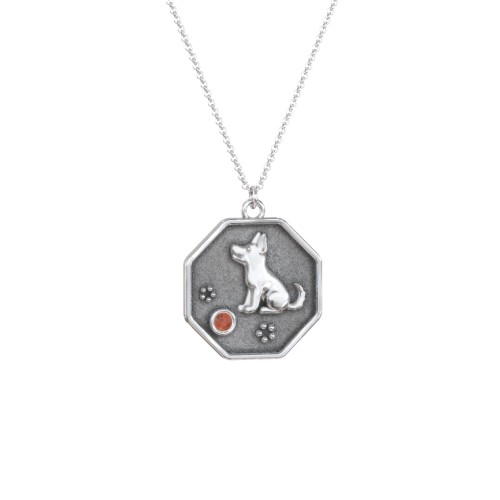 Year of the Dog Engravable Zodiac Medallion Necklace – Sterling Silver with Garnet