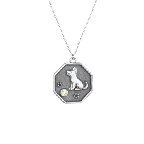 Year of the Dog Engravable Zodiac Medallion Necklace – Sterling Silver with Peridot