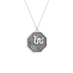 Year of the Dragon Engravable Zodiac Medallion Necklace in 925 Sterling Silver with Emerald