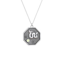 Year of the Dragon Engravable Zodiac Medallion Necklace in 925 Sterling Silver with Peridot