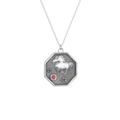 Year of the Horse Engravable Zodiac Medallion Necklace – Sterling Silver with Garnet