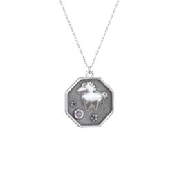 Year of the Horse Engravable Zodiac Medallion Necklace in 925 Sterling Silver with Alexandrite