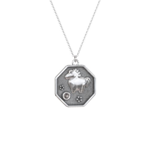 Year of the Horse Engravable Zodiac Medallion Necklace – Sterling Silver with Smokey Quartz