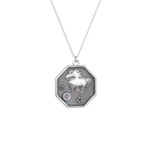 Year of the Horse Engravable Zodiac Medallion Necklace – Sterling Silver with Alexandrite