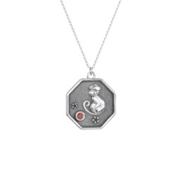 Year of the Monkey Engravable Zodiac Medallion Necklace in 925 Sterling Silver with Garnet