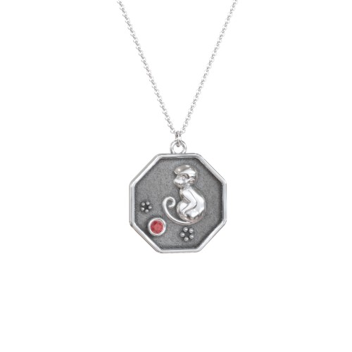 Year of the Monkey Engravable Zodiac Medallion Necklace – Sterling Silver with Garnet