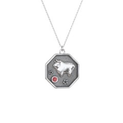 Year of the Ox Engravable Zodiac Medallion Necklace – Sterling Silver with Garnet