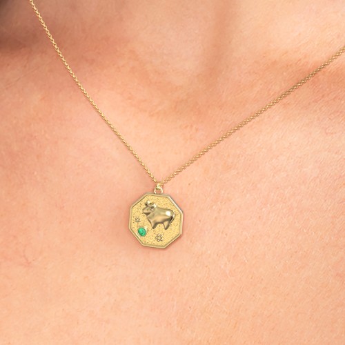 Year of the Ox Engravable Zodiac Medallion Necklace – Sterling Silver with Garnet