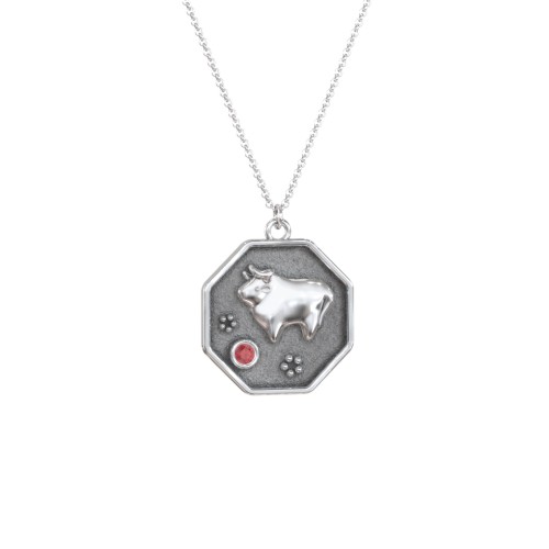 Year of the Ox Engravable Zodiac Medallion Necklace – Sterling Silver with Garnet