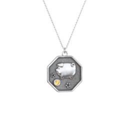 Year of the Pig Engravable Zodiac Medallion Necklace in 925 Sterling Silver with Citrine