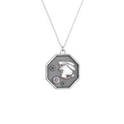 Year of the Rabbit Engravable Zodiac Medallion Necklace in 925 Sterling Silver with Alexandrite
