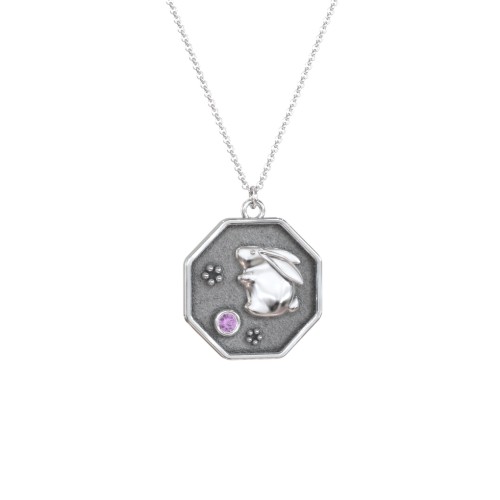 Year of the Rabbit Engravable Zodiac Medallion Necklace – Sterling Silver with Amethyst