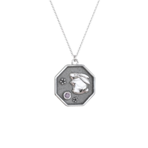 Year of the Rabbit Engravable Zodiac Medallion Necklace – Sterling Silver with Alexandrite