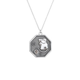 Year of the Rat Engravable Zodiac Medallion Necklace in 925 Sterling Silver with Smokey Quartz