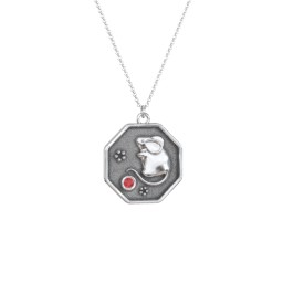 Year of the Rat Engravable Zodiac Medallion Necklace in 925 Sterling Silver with Garnet