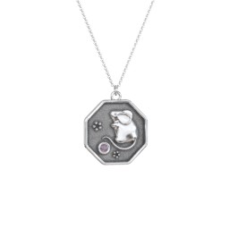 Year of the Rat Engravable Zodiac Medallion Necklace in 925 Sterling Silver with Alexandrite