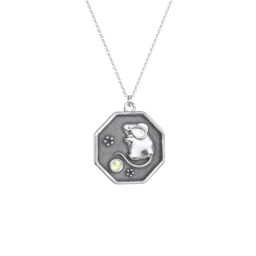 Year of the Rat Engravable Zodiac Medallion Necklace in 925 Sterling Silver with Peridot