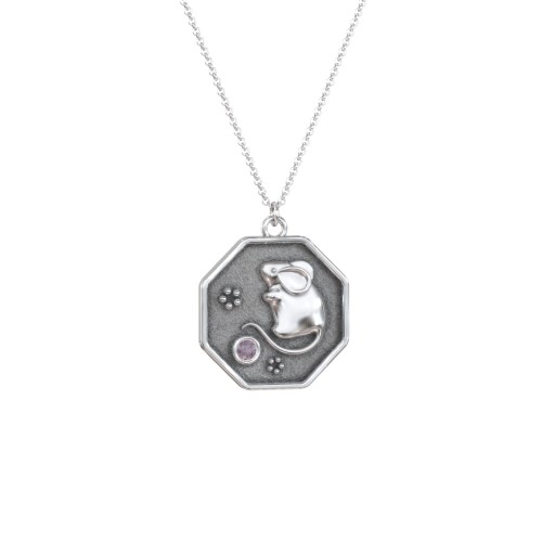 Year of the Rat Engravable Zodiac Medallion Necklace – Sterling Silver with Alexandrite