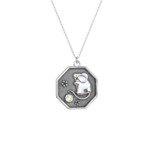 Year of the Rat Engravable Zodiac Medallion Necklace – Sterling Silver with Peridot