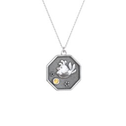 Year of the Rooster Engravable Zodiac Medallion Necklace in 925 Sterling Silver with Citrine