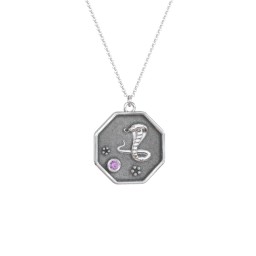 Year of the Snake Engravable Zodiac Medallion Necklace in 925 Sterling Silver with Amethyst