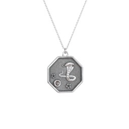 Year of the Snake Engravable Zodiac Medallion Necklace in 925 Sterling Silver with Smokey Quartz