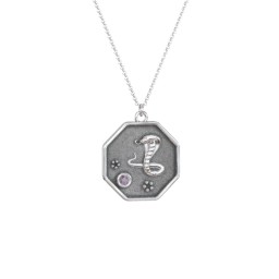 Year of the Snake Engravable Zodiac Medallion Necklace in 925 Sterling Silver with Alexandrite