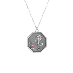 Year of the Snake Engravable Zodiac Medallion Necklace in 925 Sterling Silver with Garnet